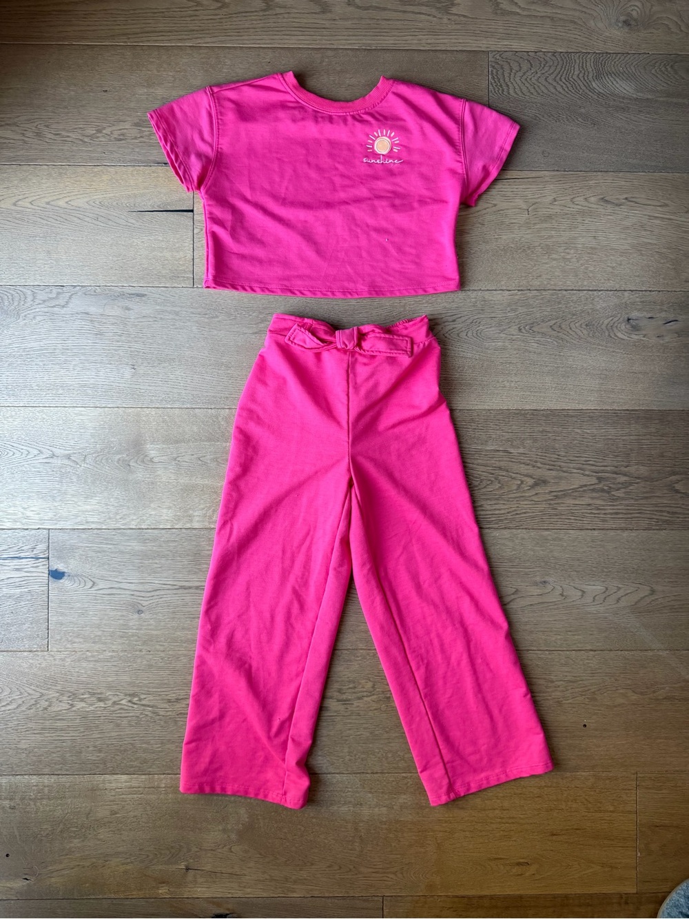 Girls Pink Wide-Leg Pants & Matching Crop Top Set